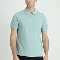 Su Yeşili Polo Yaka Regular Fit Nakışlı Pamuk Tişört