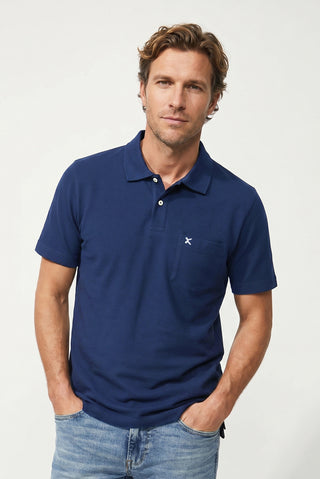 Orta Lacivert Polo Yaka Regular Fit Cepli Nakışlı %100 Pamuk Tişört