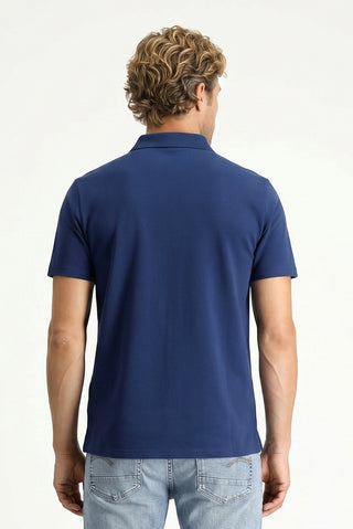 Orta Lacivert Polo Yaka Regular Fit Cepli Nakışlı %100 Pamuk Tişört