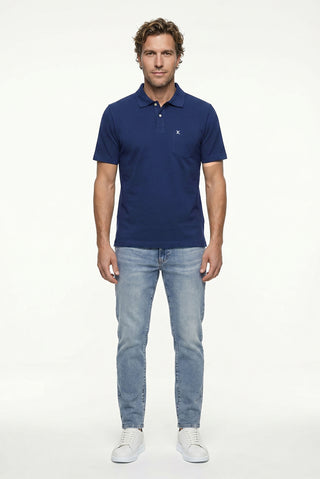 Orta Lacivert Polo Yaka Regular Fit Cepli Nakışlı %100 Pamuk Tişört