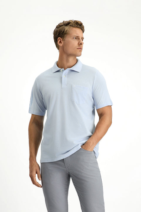Light Blue Polo Collar Regular Fit Pocketed Embroidered 100% Cotton T-shirt