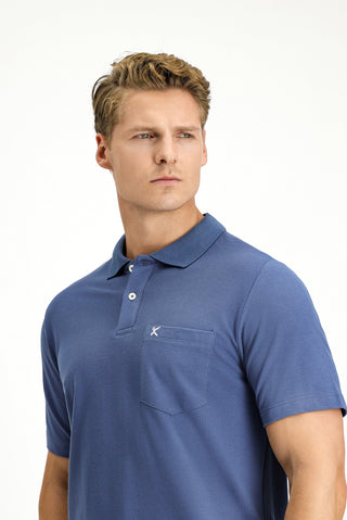 İndigo Polo Yaka Regular Fit Cepli Nakışlı %100 Pamuk Tişört