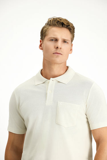Taş Cepli Polo Yaka Regular Fit Nakışlı Pamuk Tişört