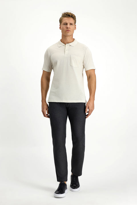 Stone Embroidered Polo Collar Regular Fit Pocketed 100% Cotton T-shirt
