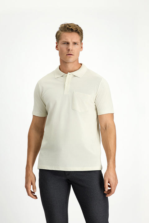 Stone Embroidered Polo Collar Regular Fit Pocketed 100% Cotton T-shirt
