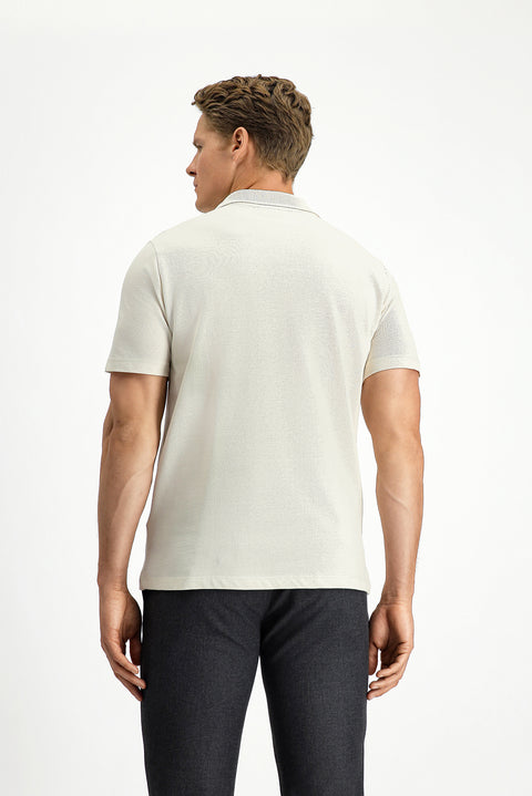 Stone Embroidered Polo Collar Regular Fit Pocketed 100% Cotton T-shirt