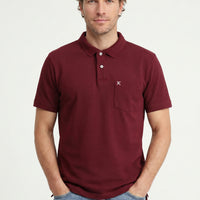 Koyu Bordo Polo Yaka Regular Fit Cepli Nakışlı %100 Pamuk Tişört