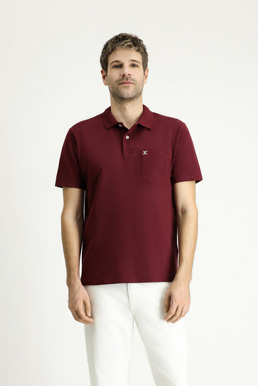 Koyu Bordo Cepli Polo Yaka Regular Fit Nakışlı Pamuk Tişört