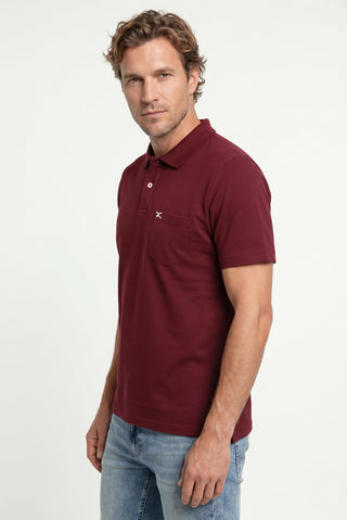 Koyu Bordo Polo Yaka Regular Fit Cepli Nakışlı %100 Pamuk Tişört