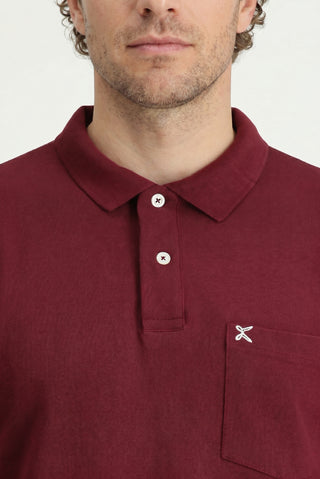 Koyu Bordo Polo Yaka Regular Fit Cepli Nakışlı %100 Pamuk Tişört