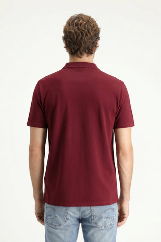 Koyu Bordo Polo Yaka Regular Fit Cepli Nakışlı %100 Pamuk Tişört