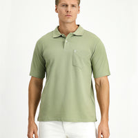 Forest Green Polo Collar Regular Fit Pocketed Embroidered 100% Cotton T-shirt