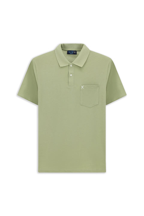 Forest Green Polo Collar Regular Fit Pocketed Embroidered 100% Cotton T-shirt