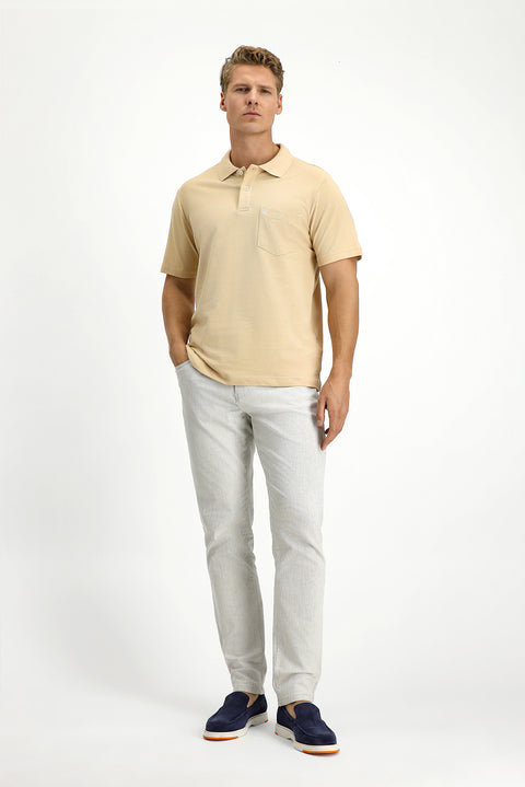 Medium Mink Polo Collar Regular Fit Pocketed Embroidered 100% Cotton T-shirt