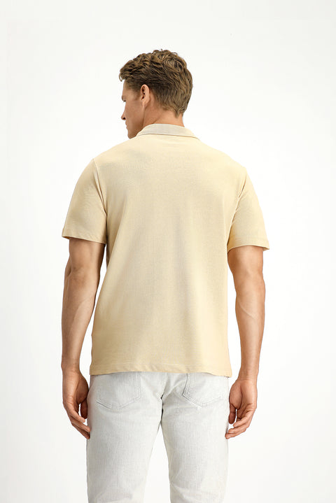 Medium Mink Polo Collar Regular Fit Pocketed Embroidered 100% Cotton T-shirt