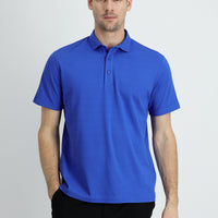 Navy Blue Polo Collar Regular Fit Cotton T-Shirt