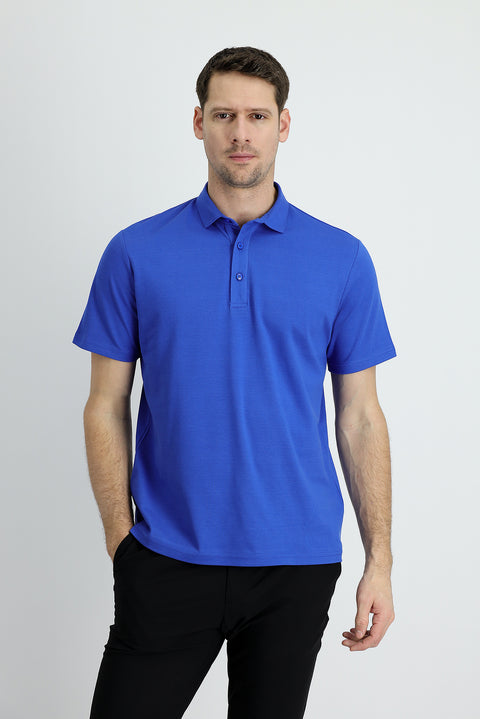 Navy Blue Polo Collar Regular Fit Cotton T-Shirt
