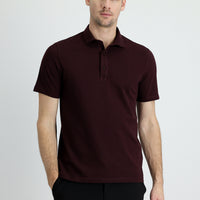 Dark Burgundy Polo Collar Regular Fit Cotton T-shirt