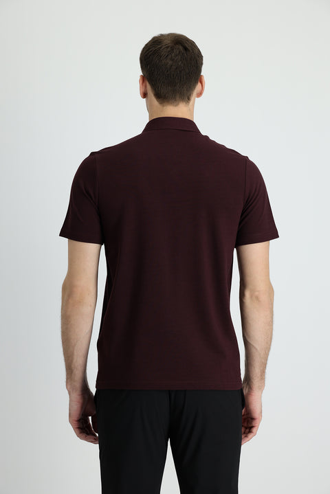 Dark Burgundy Polo Collar Regular Fit Cotton T-shirt