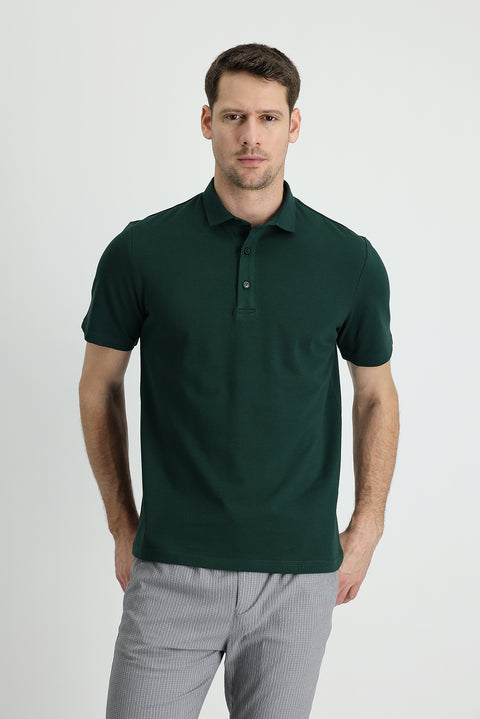 Koyu Yeşil Polo Yaka Regular Fit Pamuk Tişört
