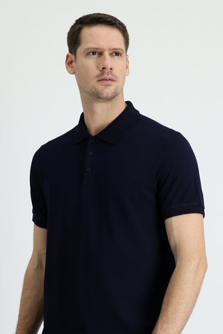 Koyu Lacivert Polo Yaka Regular Fit Pamuk Tişört