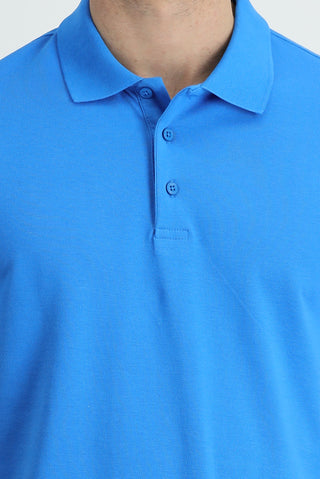 Su Mavisi Polo Yaka Regular Fit Pamuk Tişört