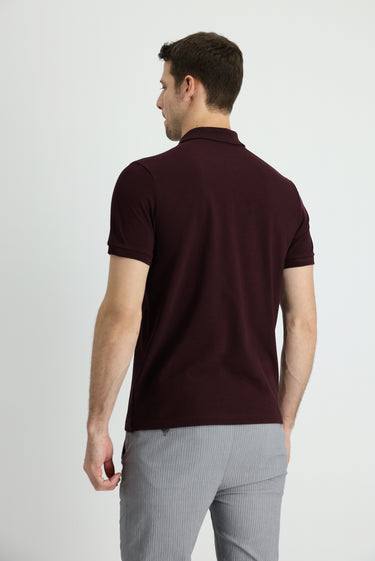 Koyu Bordo Polo Yaka Regular Fit Pamuk Tişört