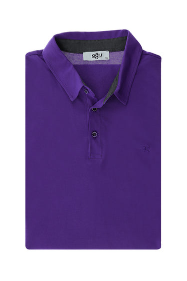 Mor Büyük Beden Polo Yaka Pamuklu Tişört