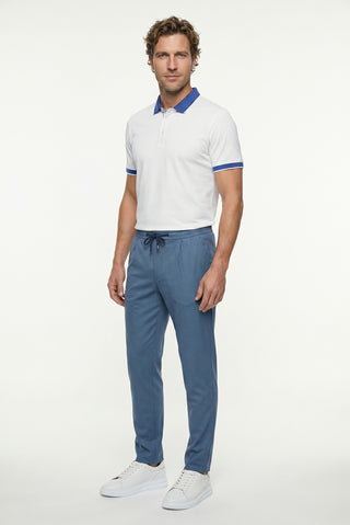 Beyaz Polo Yaka Regular Fit Desenli Pamuklu Tişört