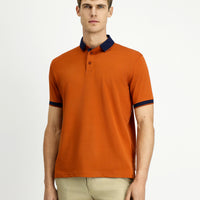 Kiremit Polo Yaka Regular Fit Desenli Pamuklu Tişört