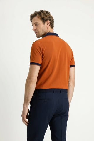 Kiremit Polo Yaka Regular Fit Desenli Pamuklu Tişört