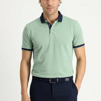 Light Green Polo Collar Regular Fit Patterned Cotton T-shirt