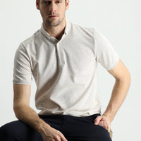 Medium Brown Polo Neck Regular Fit Patterned Cotton T-Shirt