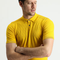 Mustard Polo Neck Regular Fit Patterned T-Shirt