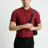 Şarap Bordo Polo Yaka Regular Fit Desenli Pamuklu Tişört