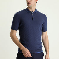 Siyah Lacivert Polo Yaka Regular Fit Desenli Pamuklu Tişört