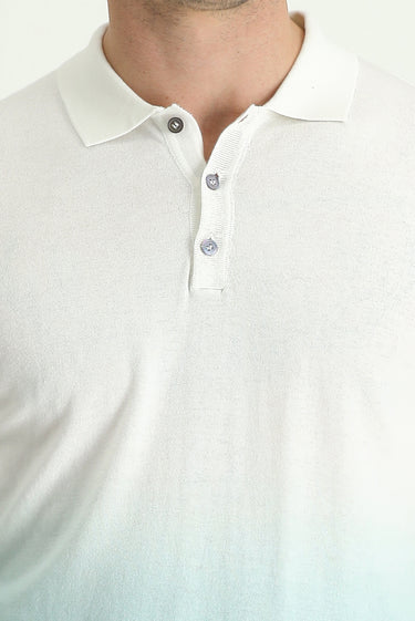 Su Yeşili Polo Yaka Regular Fit Desenli Pamuklu Tişört