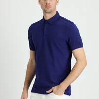Orta Lacivert Polo Yaka Slim Fit Dar Kesim Pamuk Tişört