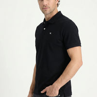 Siyah Polo Yaka Slim Fit Nakışlı %100 Pamuk Tişört