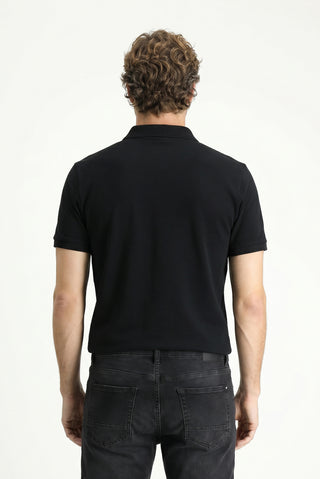 Siyah Polo Yaka Slim Fit Nakışlı %100 Pamuk Tişört