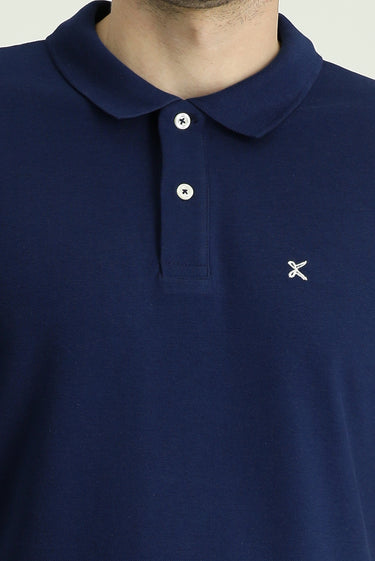 Orta Lacivert Polo Yaka Slim Fit Dar Kesim Nakışlı Pamuk Tişört