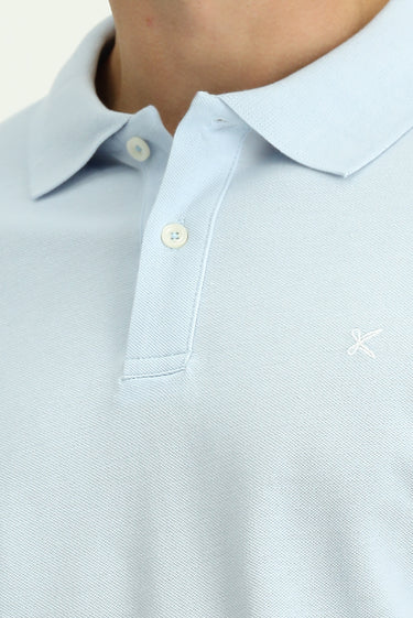 Açık Mavi Polo Yaka Slim Fit Dar Kesim Nakışlı Pamuk Tişört