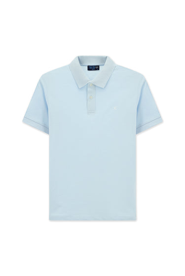 Açık Mavi Polo Yaka Slim Fit Dar Kesim Nakışlı Pamuk Tişört