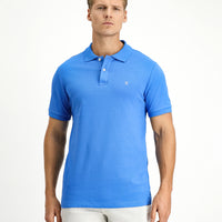 Saks Mavi Polo Yaka Slim Fit Dar Kesim Nakışlı Pamuk Tişört