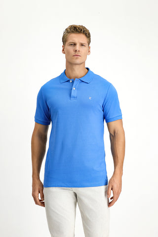 Saks Mavi Polo Yaka Slim Fit Nakışlı %100 Pamuk Tişört