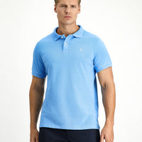Koyu Mavi Polo Yaka Slim Fit Dar Kesim Nakışlı Pamuk Tişört