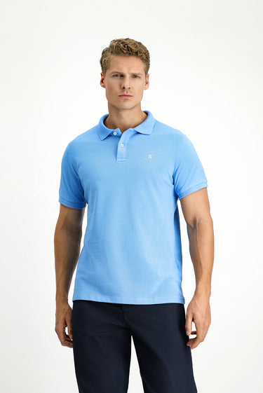 Koyu Mavi  Polo Yaka Slim Fit Dar Kesim Nakışlı Pamuk Tişört