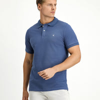 İndigo Polo Yaka Slim Fit Nakışlı %100 Pamuk Tişört