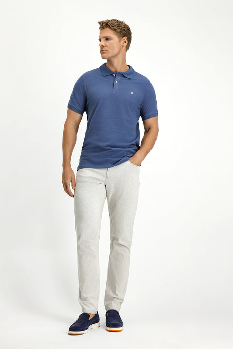 İndigo Polo Yaka Slim Fit Nakışlı %100 Pamuk Tişört