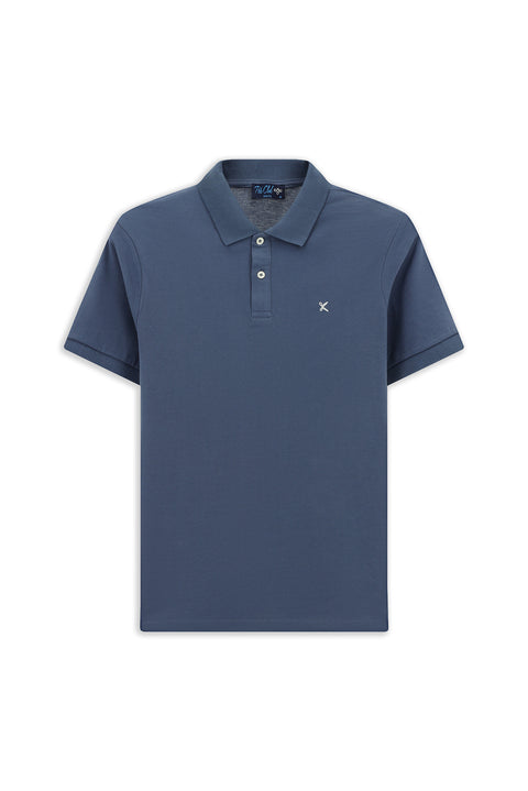 İndigo Polo Yaka Slim Fit Nakışlı %100 Pamuk Tişört